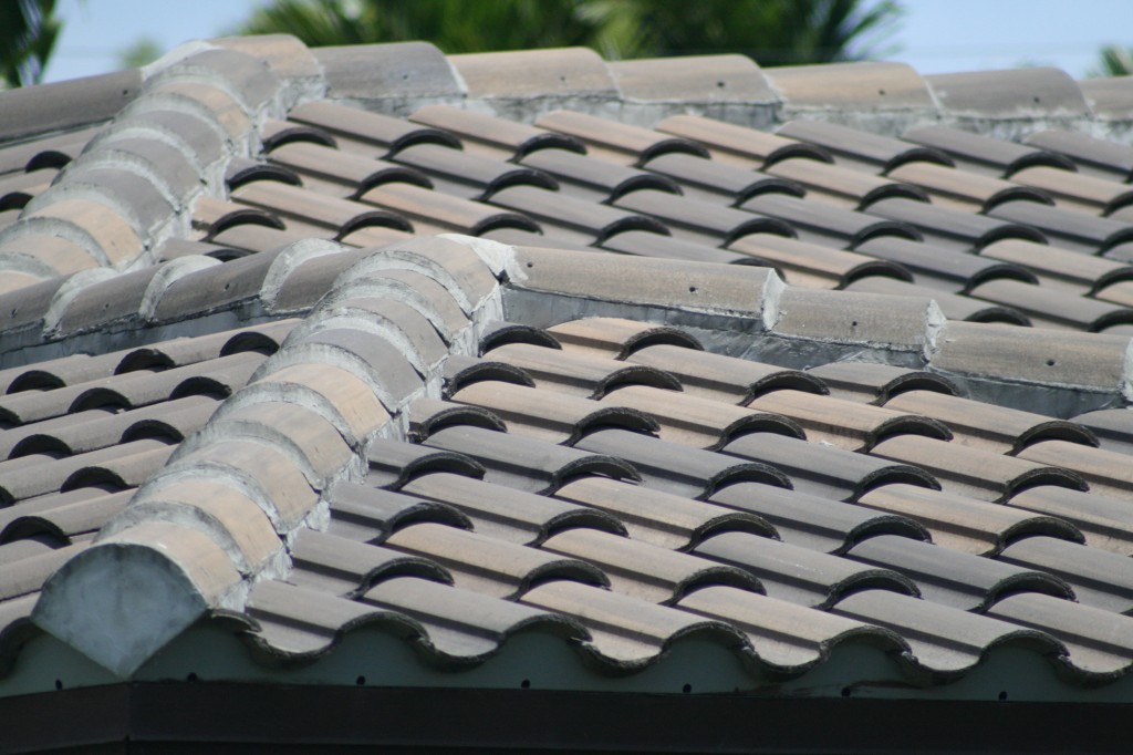 Close up of installed concrete roof tile